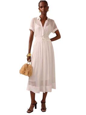 J.Crew Elena Shirt Dress White Chiffon Slip Included Midi 2024 Size 6